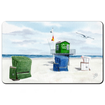 Frühstücksbrettchen Brettchen Aquarell Maritim Kunst Druck Kunstdruck Nordsee Insel Langeoog Badeturm grün Strand Meer