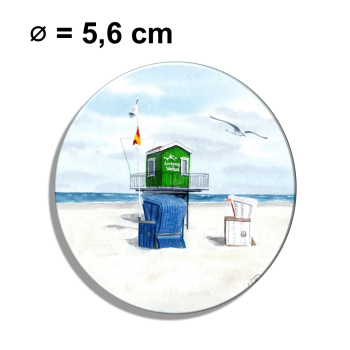 Kühlschrankmagnet m. Flaschenöffner  Aquarell Maritim Kunst Druck Kunstdruck Nordsee Insel Langeoog Badeturm grün Strand Meer