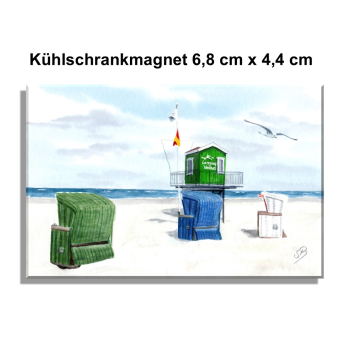 Kühlschrankmagnet  Aquarell Maritim Kunst Druck Kunstdruck Nordsee Insel Langeoog Badeturm grün Strand Meer