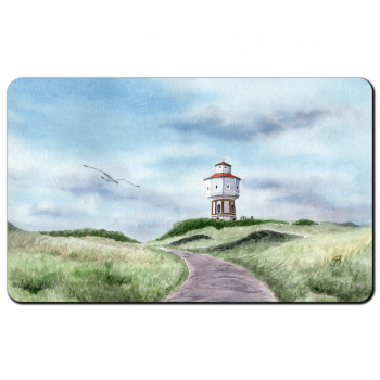 Frühstücksbrettchen Brettchen Aquarell Maritim Kunst Druck Kunstdruck Nordsee Insel Langeoog Wasserturm Leuchtturm