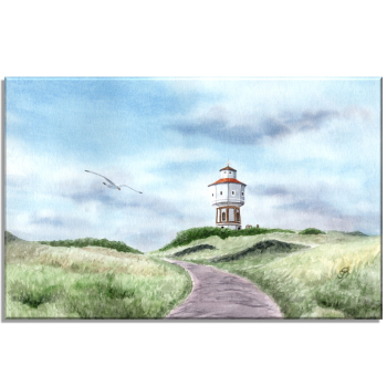 Leinwand 30 x 20 cm Keilrahmen Canvas-Leinen Aquarell Maritim Kunst Druck Kunstdruck Nordsee Insel Langeoog Wasserturm Leuchtturm