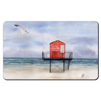 Frühstücksbrettchen Brettchen Aquarell Maritim Kunst Druck Kunstdruck Nordsee Insel Langeoog Badeturm rot Strand Meer