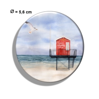 Kühlschrankmagnet m. Flaschenöffner  Aquarell Maritim Kunst Druck Kunstdruck Nordsee Insel Langeoog Badeturm rot Strand Meer