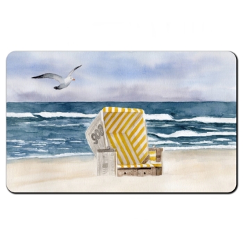 Frühstücksbrettchen Brettchen Aquarell Maritim Kunst Druck Kunstdruck Nordsee Insel Langeoog Strandkorb Strand Meer