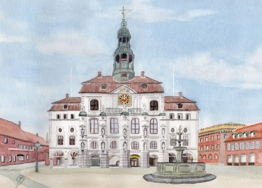 Folienmagnet Aquarell Kunst Druck Kunstdruck Lüneburger Heide Lüneburg  Stadt Rathaus