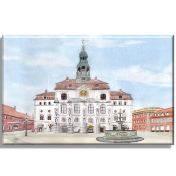 Leinwand 30 x 20 cm Keilrahmen Canvas-Leinen  Aquarell Kunst Druck Kunstdruck Lüneburger Heide Lüneburg  Stadt Rathaus