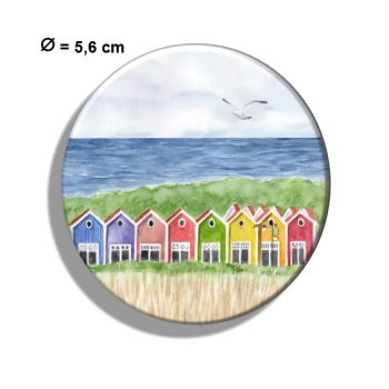 Kühlschrankmagnet m. Flaschenöffner Aquarell Maritim Kunst Druck Kunstdruck Nordsee Insel Langeoog bunte Buden Meer Strand