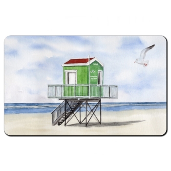 Frühstücksbrettchen Brettchen Aquarell Maritim Kunst Druck Kunstdruck Nordsee Insel Langeoog Badeturm grün Strand Meer