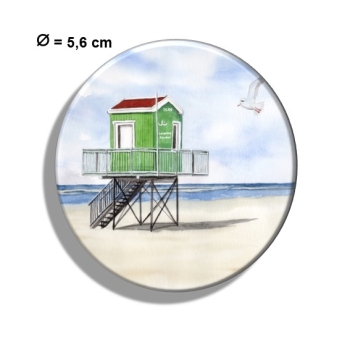 Kühlschrankmagnet m. Flaschenöffner  Aquarell Maritim Kunst Druck Kunstdruck Nordsee Insel Langeoog Badeturm grün Strand Meer