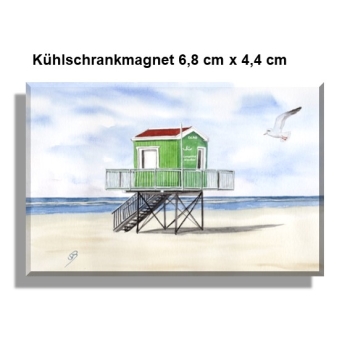 Kühlschrankmagnet  Aquarell Maritim Kunst Druck Kunstdruck Nordsee Insel Langeoog Badeturm grün Strand Meer