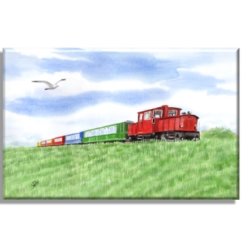 Stretcher frame canvas 30 x 20 cm linen  Watercolor Maritime Art Print North Sea Island Langeoog train railway