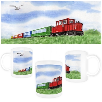 Cup Coffee Cup Mug Watercolor Maritime Art Print North Sea Island Borkum train railway Langeoog