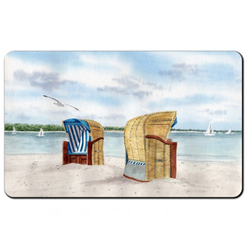 Frühstücksbrettchen Brettchen  Aquarell Maritim Kunst Druck Kunstdruck Ostsee Laboe Strand Strandkorb - LB1