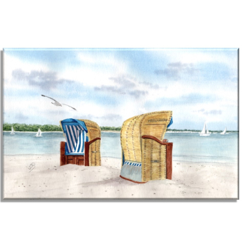 Leinwand 30 x 20 cm Keilrahmen Canvas-Leinen  Aquarell Maritim Kunst Druck Kunstdruck Ostsee Laboe Strand Strandkorb - LB1