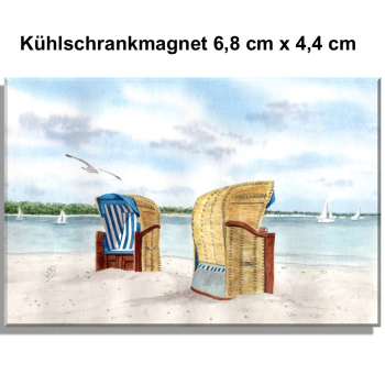 Kühlschrankmagnet  Aquarell Maritim Kunst Druck Kunstdruck Ostsee Laboe Strand Strandkorb - LB1
