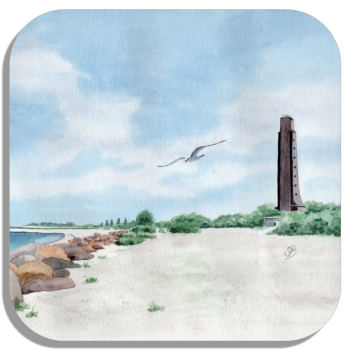 Coasters glass coasters 9,5 x  9,5 cm  Watercolor Maritime Art Print Baltic Sea Laboe Beach Naval Memorial LB2