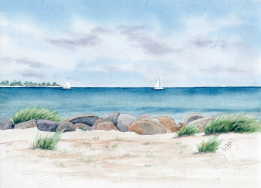 Postcard DIN-A6  Watercolor Maritime Art Print Baltic Sea Laboe Beach  - LB3