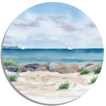 Coasters glass coasters 9,5 x  9,5 cm Watercolor Maritime Art Print Baltic Sea Laboe Beach  - LB3