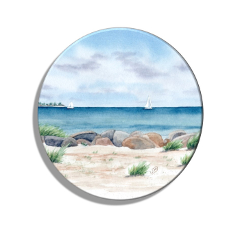 Fridge magnet with bottle opener Watercolor Maritime Art Print Baltic Sea Laboe Beach  - LB3