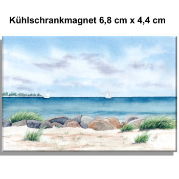 Fridge magnet  Watercolor Maritime Art Print Baltic Sea Island Fehmarn Laboe Beach  - LB3