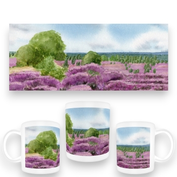 Tasse Becher Kaffeebecher   Aquarell Kunst Druck Kunstdruck Lüneburger Heide Lüneburg Landschaft Kutsche Kutschfahrt