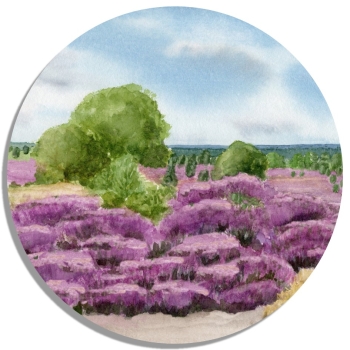 Untersetzer Glasuntersetzer rund 9,5 cm  Aquarell Kunst Druck Kunstdruck Lüneburger Heide Lüneburg Landschaft Kutsche Kutschfahrt