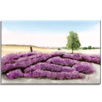 Stretcher frame canvas 30 x 20 cm linen  Watercolor Art Print Luneburg Heath Heathland Landscape Coach Carriage Ride