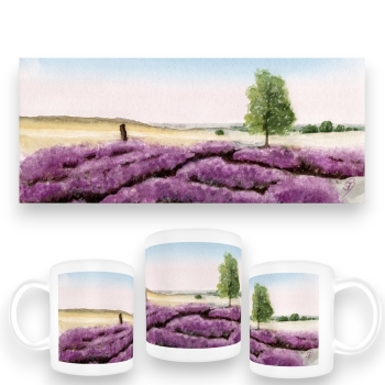 Cup Coffee Cup Mug  Watercolor Art Print Luneburg Heath Heathland Landscape Coach Carriage Ride