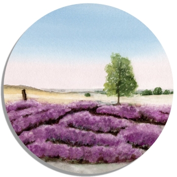 Coasters glass coasters 9,5 x  9,5 cm Watercolor Art Print Luneburg Heath Heathland Landscape Coach Carriage Ride