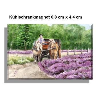 Kühlschrankmagnet   Aquarell Kunst Druck Kunstdruck Lüneburger Heide Lüneburg Landschaft Kutsche Kutschfahrt