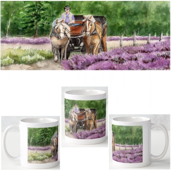 Tasse Becher Kaffeebecher   Aquarell Kunst Druck Kunstdruck Lüneburger Heide Lüneburg Landschaft Kutsche Kutschfahrt