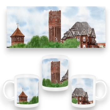 Cup Coffee Cup Mug  Watercolor Art Print Luneburg Heath Heathland Landscape Watertower