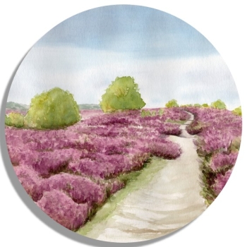Untersetzer Glasuntersetzer rund 9,5 cm  Aquarell Kunst Druck Kunstdruck Lüneburger Heide Lüneburg Landschaft Kutsche Kutschfahrt