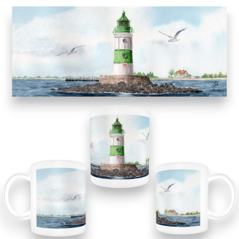 Tasse Becher Kaffeebecher Aquarell Maritim Kunst Druck Kunstdruck Ostsee Leuchtturm Maasholm Schleimünde Schlei Kappeln