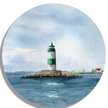 Untersetzer Glasuntersetzer rund 9,5 cm   Aquarell Maritim Kunst Druck Kunstdruck Ostsee Leuchtturm Maasholm Schleimünde Schlei Kappeln