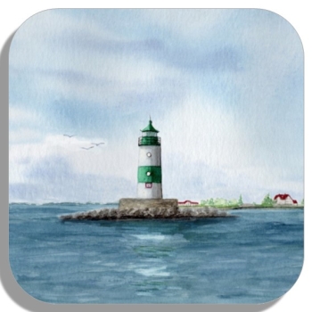 Untersetzer Glasuntersetzer 9,5 x 9,5 cm  Aquarell Maritim Kunst Druck Kunstdruck Ostsee Leuchtturm Maasholm Schleimünde Schlei Kappeln