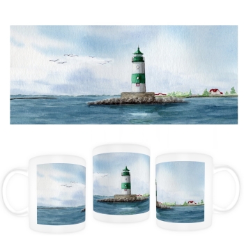 Tasse Becher Kaffeebecher Aquarell Maritim Kunst Druck Kunstdruck Ostsee Leuchtturm Maasholm Schleimünde Schlei Kappeln