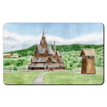Frühstücksbrettchen Brettchen Aquarell Kunst Druck Kunstdruck Norwegen Norge Norway Kirche Stabkirche