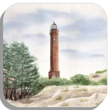 Untersetzer Glasuntersetzer 9,5 x 9,5 cm Aquarell Maritim Kunst Druck Kunstdruck Nordsee Norderney Leuchtturm Insel Strand