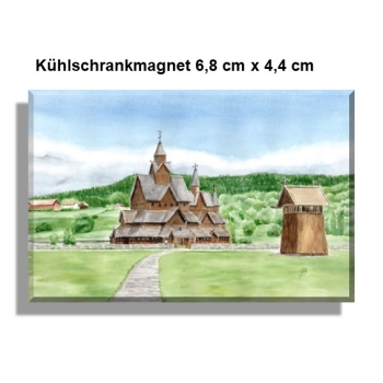 Kühlschrankmagnet Aquarell Kunst Druck Kunstdruck Norwegen Norge Norway Kirche Stabkirche