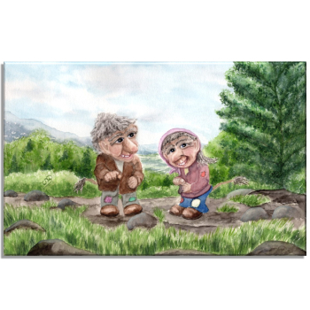 Stretcher frame canvas 30 x 20 cm linen  watercolor art print Norway Norge Norwegen Trolle - NO10