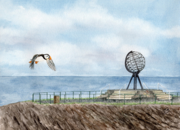 Postcard DIN-A6 Watercolor Art Print Norway Norge Norway Nordkapp North Cape Globe Puffin