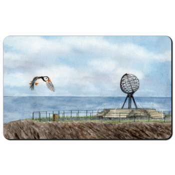 Breakfast Board  Watercolor Art Print Norway Norge Norway Nordkapp North Cape Globe Puffin