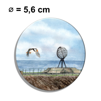 Fridge magnet with bottle opener Watercolor Art Print Norway Norge Norway Nordkapp North Cape Globe Puffin