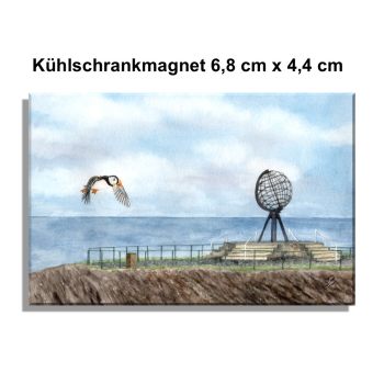 Fridge magnet  Watercolor Art Print Norway Norge Norway Nordkapp North Cape Globe Puffin