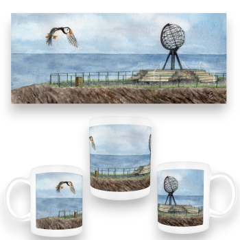 Cup Coffee Cup Mug  Watercolor Art Print Norway Norge Norway Nordkapp North Cape Globe Puffin