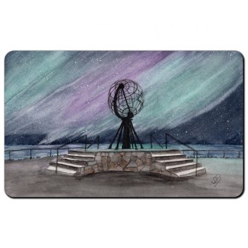 Frühstücksbrettchen Brettchen Aquarell Kunst Druck Kunstdruck Norwegen Norge Norway  Nordkapp Nordkap Globus Polarlichter
