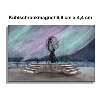 Kühlschrankmagnet  Aquarell Kunst Druck Kunstdruck Norwegen Norge Norway  Nordkapp Nordkap Globus Polarlichter