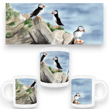 Tasse Becher Kaffeebecher Aquarell Kunst Druck Kunstdruck Vogel Papageientaucher Puffin - Norwegen Dänemark Nordsee Arktis