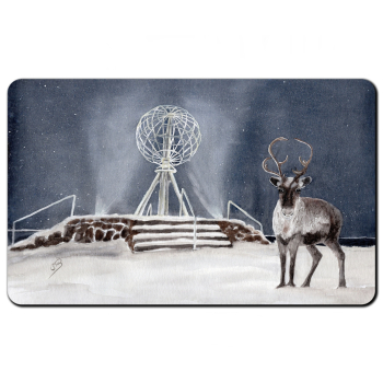 Frühstücksbrettchen Brettchen Aquarell Kunst Druck Kunstdruck Norwegen Norge Norway  Nordkapp Nordkap Globus Winter Rentier